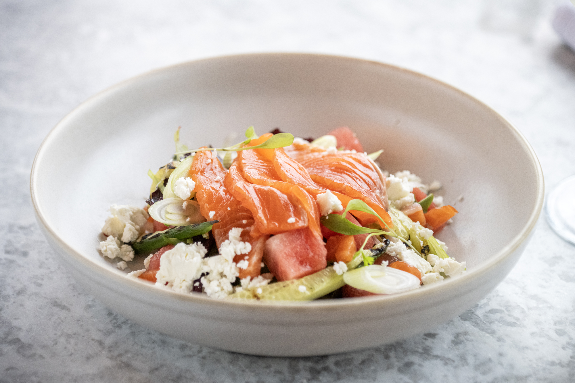 Salmon, cottage cheese and cucumber at The Nest